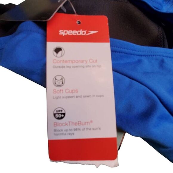 Speedo Blue One Piece Cross Back Swimsuit Bathing Suit with 50 SPF. - Picture 7 of 8